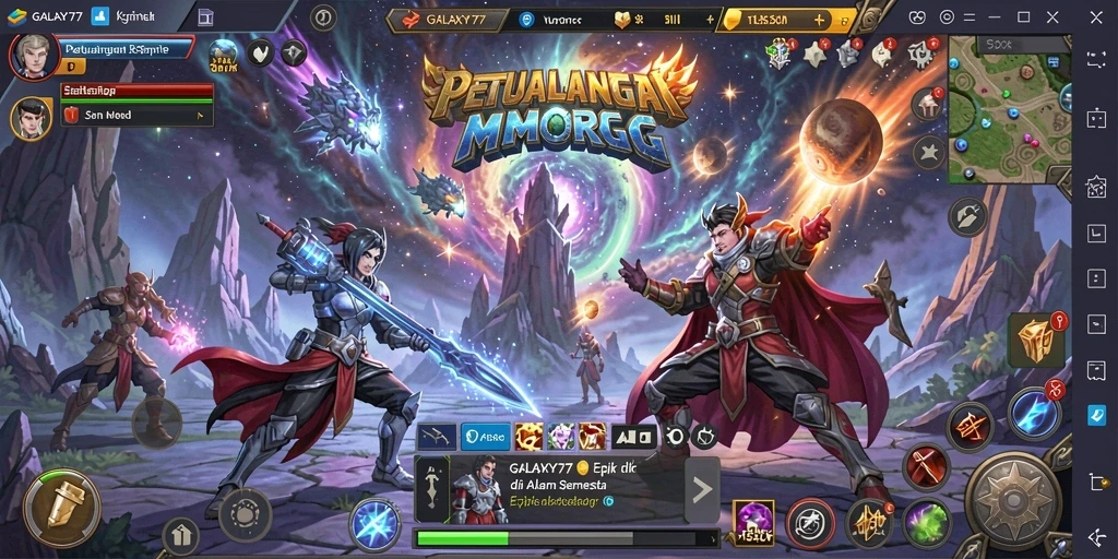 Tampilan gameplay menakjubkan dalam dunia GALAXY77 yang luas.