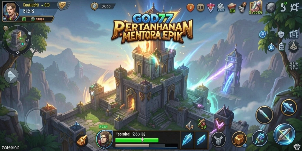 Tampilan gameplay seru Tower Defense di GOD77 dengan aksi menara pertahanan.