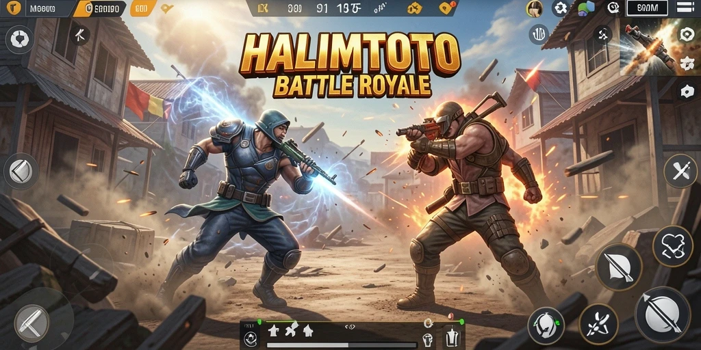Gameplay intens HALIMTOTO dalam aksi Battle Royale.