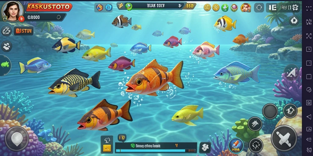 Screenshot utama KASKUSTOTO menampilkan aksi seru dalam menangkap ikan.