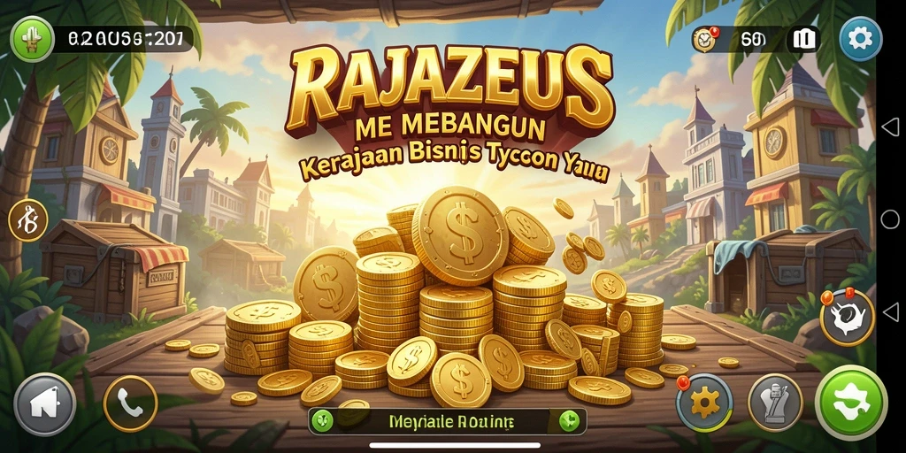 Tampilan gameplay menarik dari RAJAZEUS saat Anda membangun kerajaan bisnis.