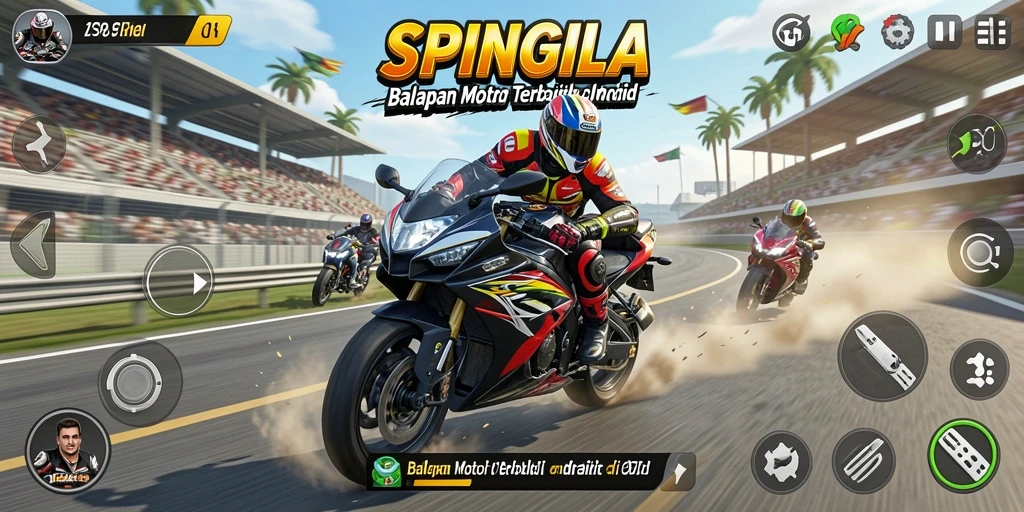 Gameplay menarik SPINGILA dengan balapan motor cepat dan mendebarkan.