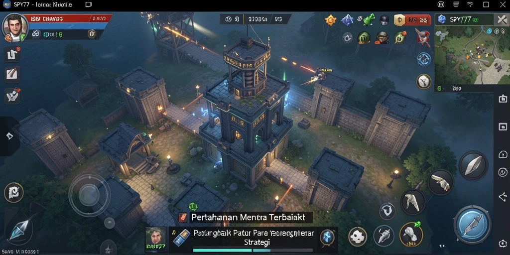 Tangkapan layar gameplay SPY77 menampilkan aksi menara yang seru.