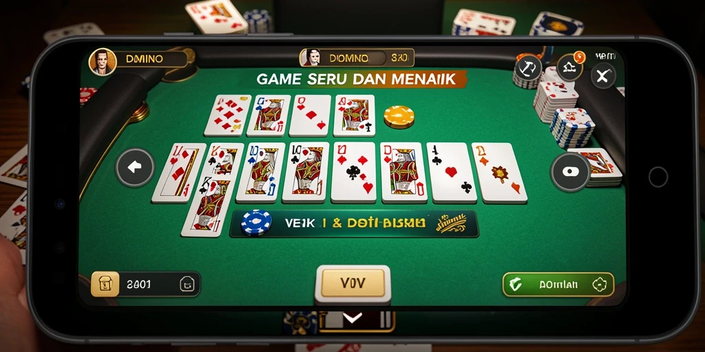 Screenshot gameplay V21 yang menunjukkan momen seru dalam permainan domino.